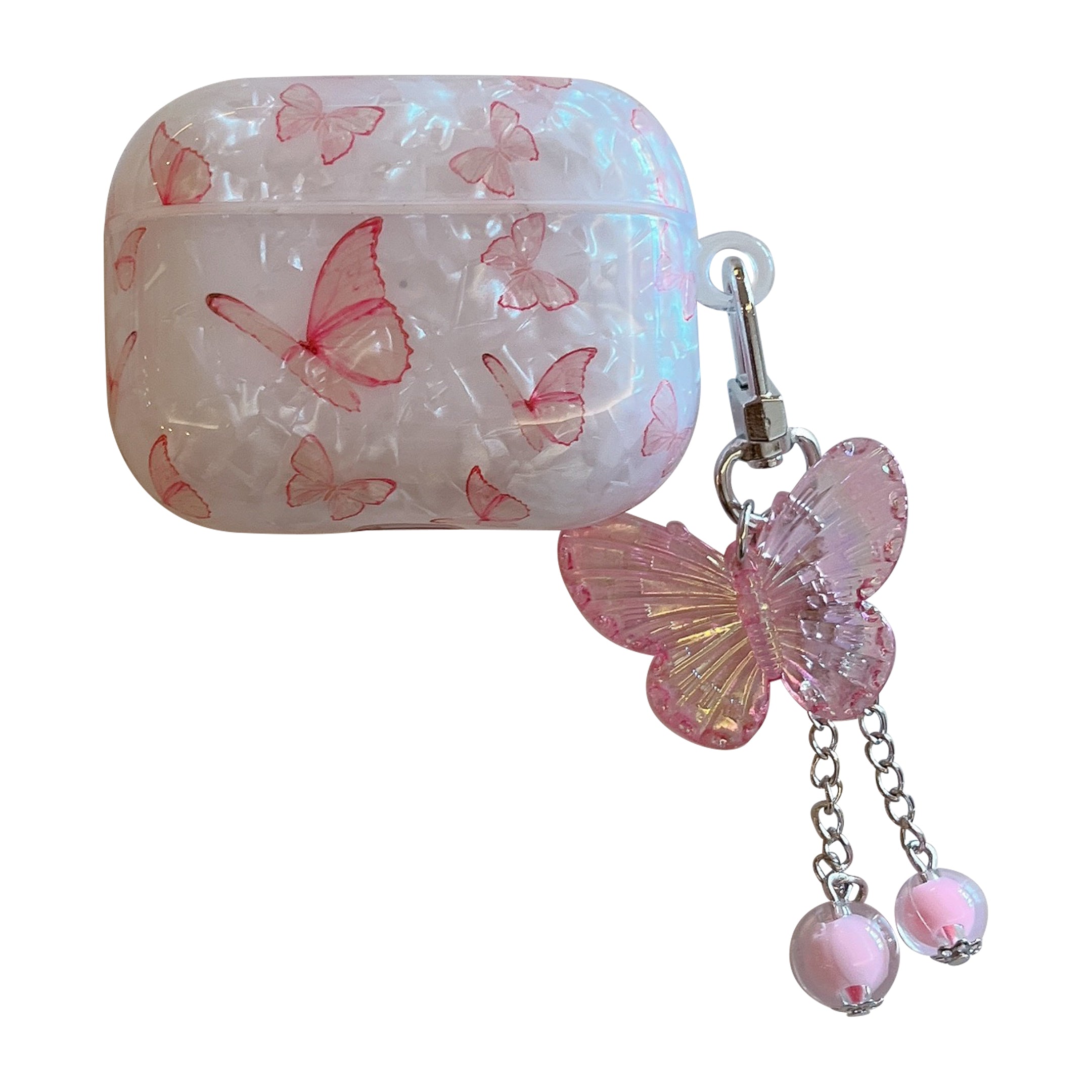 For Apple AirPods Pro Pink Butterfly Pattern TPU Cover Stylish Earphone Protective Case with Pendant For Apple AirPods Pro Pink Butterfly Pattern TPU Cover Stylish Earphone Protective Case with Pendant